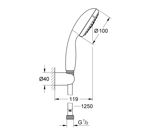 Душевая система GROHE Tempesta 250 со смесителем BauEdge и изливом для ванны 1000190