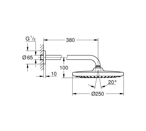 Душевая система GROHE Tempesta 250 со смесителем BauEdge и изливом для ванны 1000190