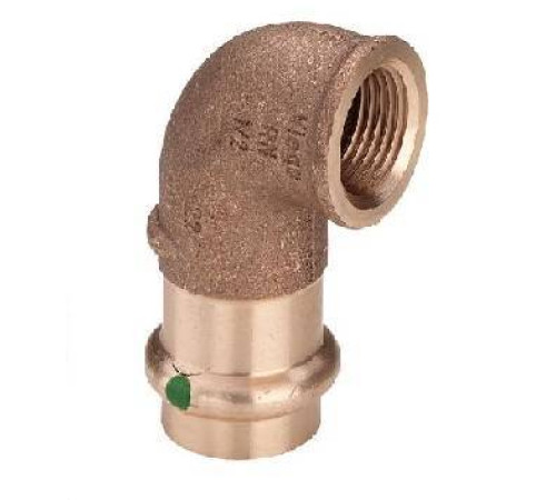 Угловой переход Viega Sanpress 90° 22x1/2 ВР бронза 298234