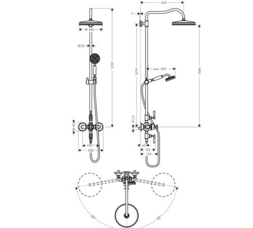 Душевая стойка с термостатом и верхним душем Axor Montreux никель шлифованный 16572820