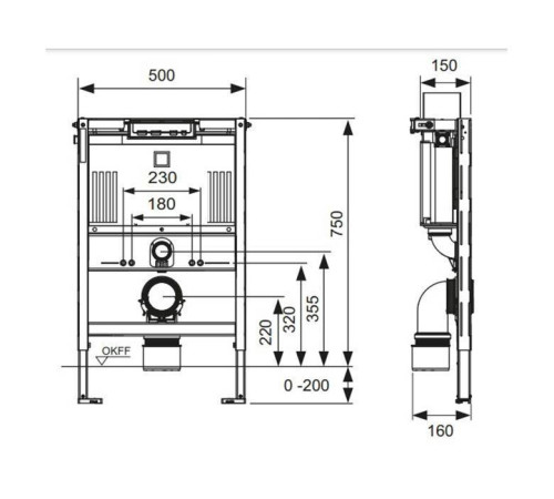 Застенный модуль для унитаза TECE TECEprofil Uni 750 h 750 мм с креплениями 9300291
