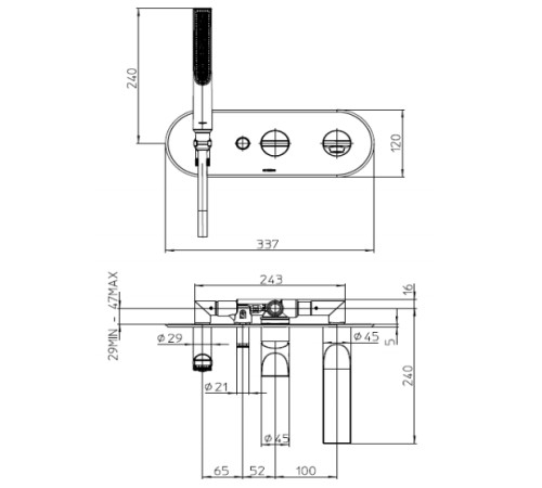 Внешняя часть смесителя для ванны BOSSINI Apice с изливом и душевым набором черный матовый Z00555.073