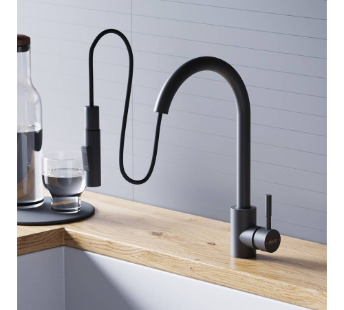 Смеситель для кухни Dorff Logic с вытяжным изливом черный D3007522