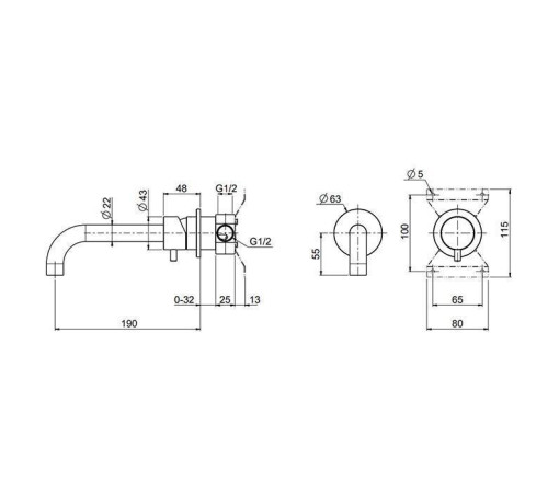 Смеситель для раковины встраиваемый QuadroDesign Source излив 19 см brushed stainless steel 1313.00AS