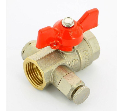 Кран шаровой LD Pride 44.344.15 с дренажным вентилем 1/2 ВР/ВР бабочка 44.344.15
