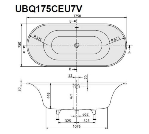 Ванна встраиваемая Villeroy & Boch Cetus 175х75 см овальная UBQ175CEU7V-01