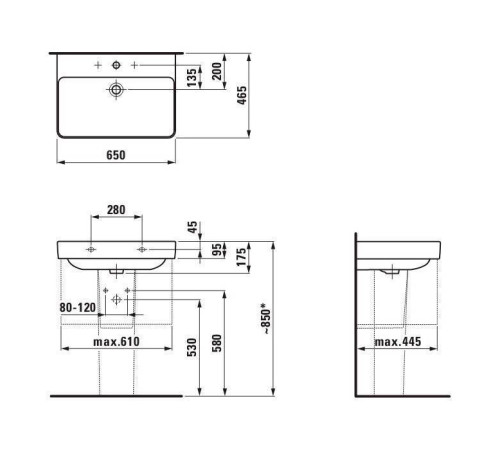 Раковина Laufen Pro S 65х46.5х9.5 см подвесная/на столешницу 1 отв. белый 8.1096.4.000.104.1