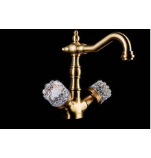 Смеситель для раковины высокий Boheme Crystal двухвентильный бронза 312-CRST