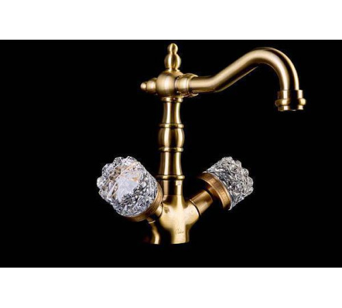 Смеситель для раковины высокий Boheme Crystal двухвентильный бронза 312-CRST
