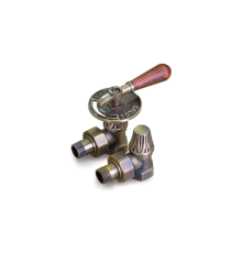 Комплект вентилей угловых EXEMET для чугунных радиаторов с деревянной ручкой 1/2 BGL-1057