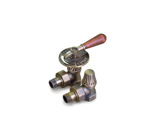 Комплект вентилей угловых EXEMET для чугунных радиаторов с деревянной ручкой 1/2 BGL-1057