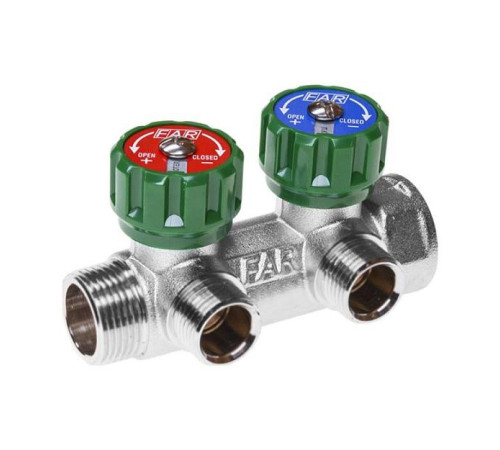 Коллектор латунный хромированный FAR 1 ВР-НР 2 отвода 3/4 НР Евроконус FK3821134