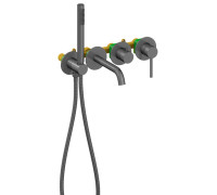 Смеситель для ванны Timo Saona настенный на 4 отверстия встраиваемый комплект черное золото 2314/18YSM