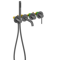 Смеситель для ванны Timo Saona настенный на 4 отверстия встраиваемый комплект черное золото 2314/18YSM