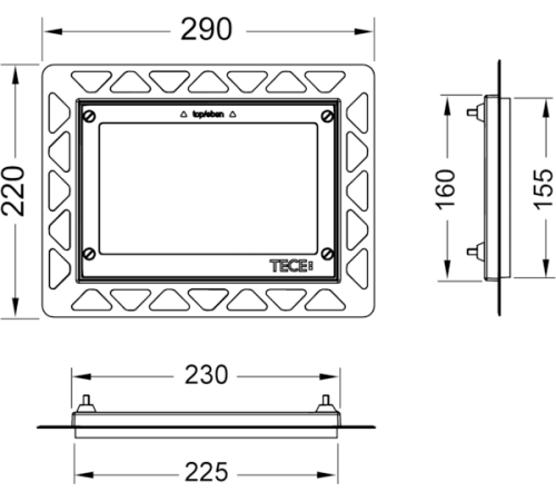 Монтажная рамка TECE TECEsquare для установки стеклянных панелей черная 9240647