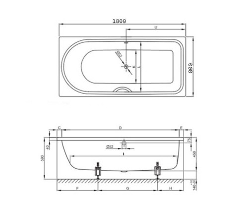 Ванна Bette Ocean 180х80х45 см с шумоизоляцией и комплектом ножек 8856-000