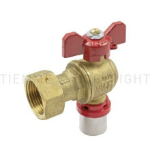 Кран шаровой угловой под запрессовку Tiemme 20 мм x 3/4 ВР ручка-бабочка красная 1680019