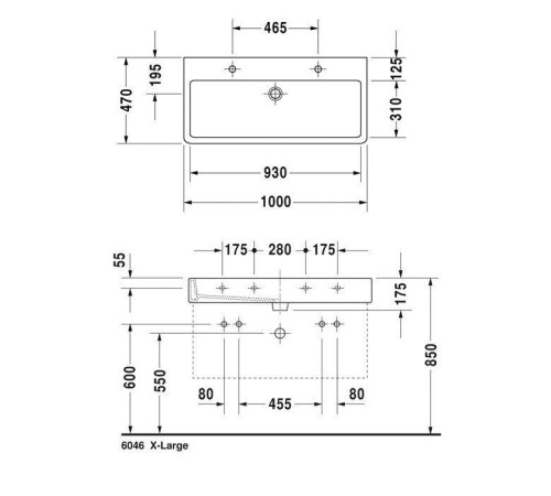 Раковина подвесная Duravit Vero 100х47 см 2 отверстия с переливом белая 0454100024