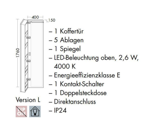 Шкаф-пенал Burgbad Sys30 40х15х176 см подвесной с зеркалом SPIJ040L461