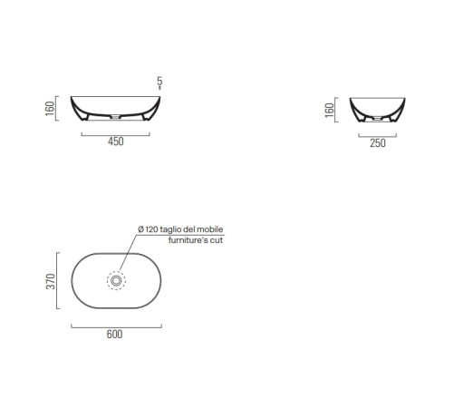 Раковина-чаша накладная GSI Pura 600х370 мм Creta Matte 883408