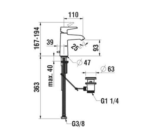 Смеситель для раковины Laufen Val излив 11 см Eco+ с донным клапаном хром HF901701100000