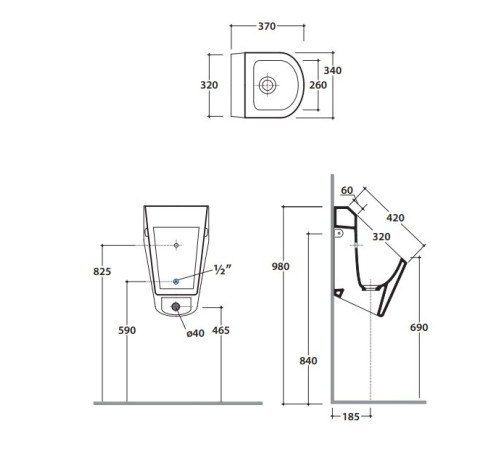 Писсуар подвесной GLOBO FORTY3 Rimless со скрытым подводом и сифоном FO029BI