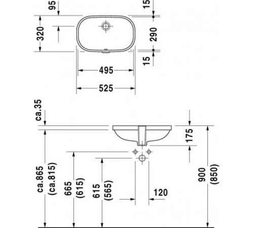 Раковина встраиваемая снизу Duravit D-Code 525х320х175 мм без отверстия белая 0338490000