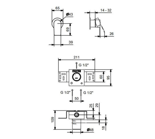 Смеситель для душа Fantini Myo встраиваемый хром 61 02 V663B