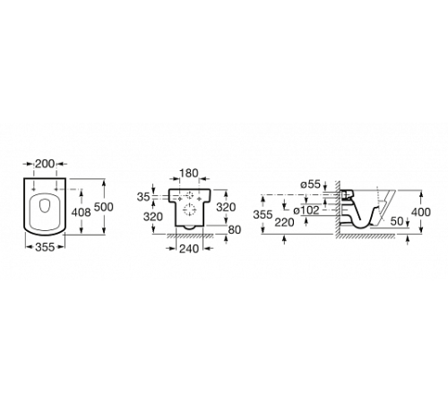 Унитаз подвесной ROCA Hall 560х355 мм белый 7.3466.2.E00.0
