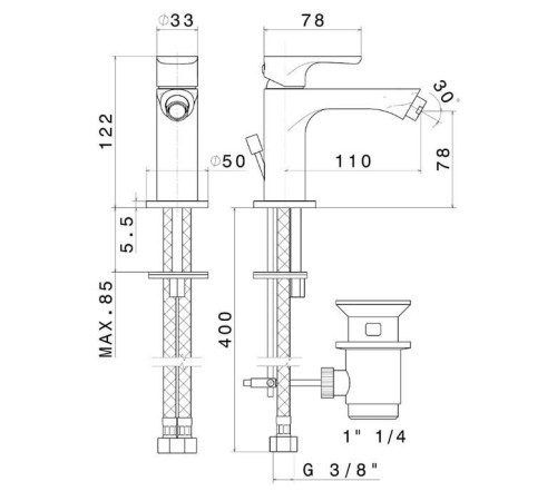Смеситель для биде Kerama Marazzi Ole с донным клапаном черный матовый 69425KM.01.093