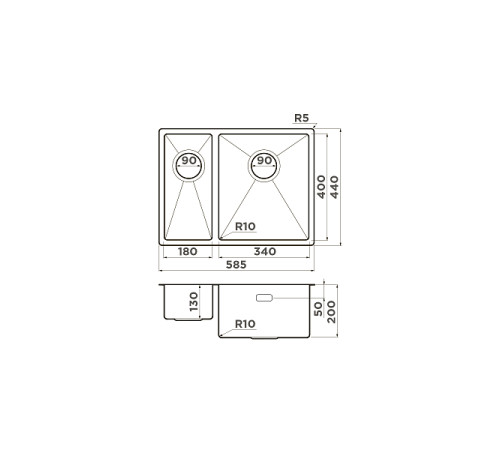Кухонная мойка OMOIKIRI Taki 58-2-U/IF-R-IN 58,5x44 см нержавеющая сталь 4993767
