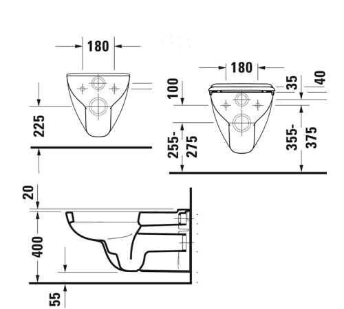 Унитаз подвесной Duravit D-Code 36х70 см для инвалидов белый 22280900002