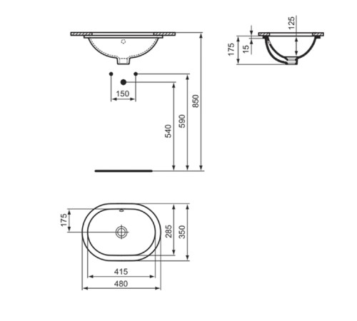 Раковина встраиваемая снизу Ideal Standard Connect 48x35 см белая E504601