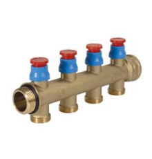Коллектор сборный латунный Giacomini 1 x 3/4 EK на 2 выхода с регулирующими клапанами R583VY112