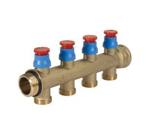 Коллектор сборный латунный Giacomini 1 x 3/4 EK на 2 выхода с регулирующими клапанами R583VY112