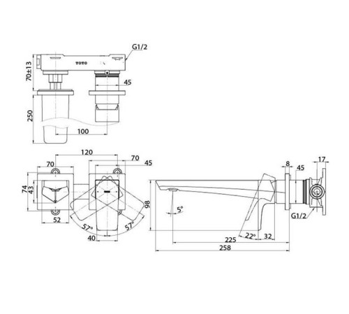 Смеситель для раковины встраиваемый TOTO GE хром TLG07308R