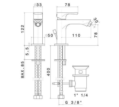Смеситель для биде Kerama Marazzi Ole с донным клапаном хром 69425KM.21.018