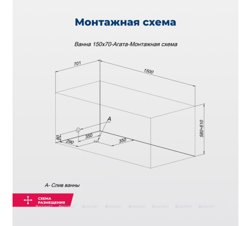 Акриловая ванна Aquanet Agata 150x70 см с каркасом 00352892