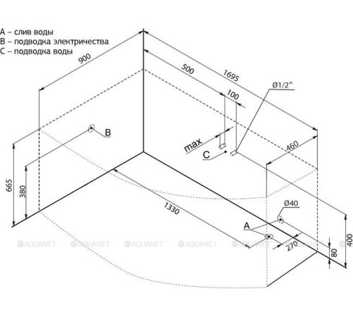 Акриловая ванна Aquanet JERSEY 170x90 L левая в комплекте 00205405