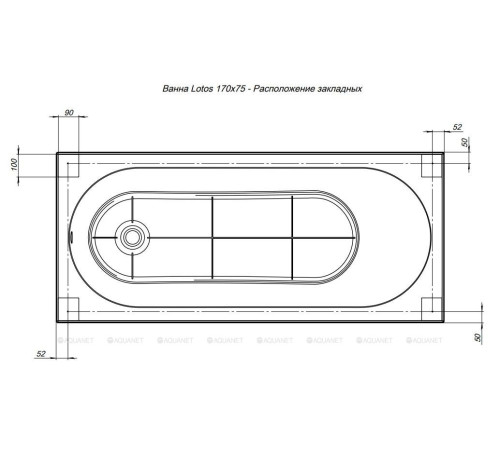 Акриловая ванна Aquanet Lotos 170x75 с каркасом и сливом-переливом 00311882