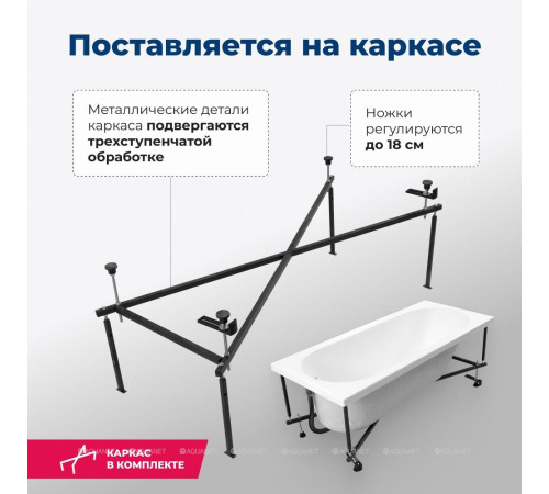 Акриловая ванна Aquanet Lotos 170x75 с каркасом и сливом-переливом 00311882