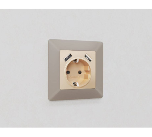 Накладка для розетки с заземлением и со шторками и 2хUSB type A Ambrella Volt Quant AP6090