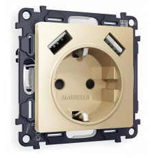 Розетка с заземлением и со шторкой и 2хUSB type A, без рамки Ambrella Volt Quant MA609010