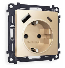 Розетка с заземлением и 2хUSB type A и C, без рамки Ambrella Volt Quant MA610010