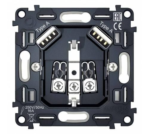Механизм розетки с заземлением и 2хUSB type A Ambrella Volt Quant VM155