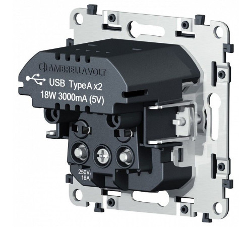 Механизм розетки с заземлением и 2хUSB type C Ambrella Volt QUANT VM165