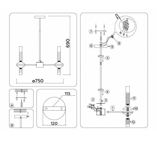 Люстра на штанге Ambrella Light HIGH LIGHT LH55353
