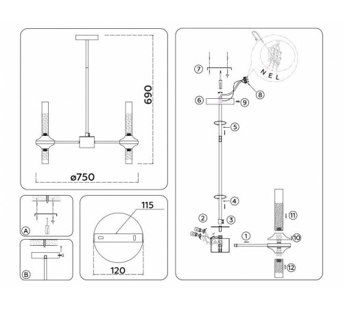 Люстра на штанге Ambrella Light HIGH LIGHT LH55360