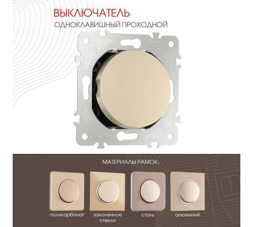 Выключатель проходной одноклавишный с подсветкой без рамки Arte Milano 202 202.32-1.shampan