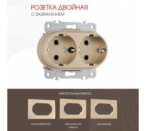 Розетка двойная с заземлением, без рамки Arte Milano am-202 202.40-2.shampan